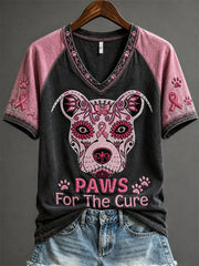 Women's Paws for the Cure Pit Bull Pink Sugar Skull Print short-sleeved T-shirt
