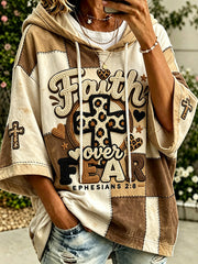 Women's faith-themed color-blocked design casual hoodie