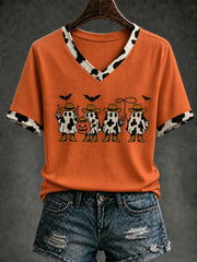 Women's Western Halloween Printed V-neck T-shirt