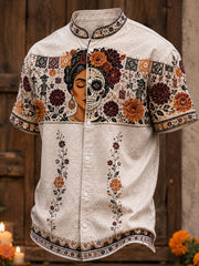Men's Mexico Day of The Dead Floral Art Printed Shirt