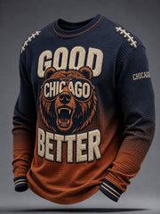 Men's Chicago Football Lover Bear Art Printed Waffle Sweatshirt