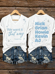 Women's Retro 90s Music Inspired Graphic Print Casual V-Neck Tee