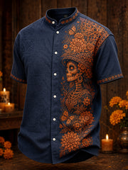Men's Mexico Day of The Dead Floral Art Printed Shirt