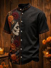 Men's Mexico Day of The Dead Floral Art Printed Shirt
