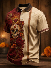 Men's Mexico Day of The Dead Floral Art Printed Casual Tops