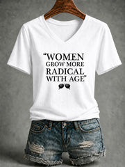 Women's Feminist Quote Print V-Neck Short Sleeve T-shirt