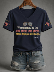 Women's Feminist Quote Print V-Neck Tee