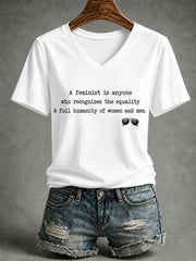 Women's Feminist Quote Print V-Neck Short Sleeve T-shirt