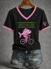 Women's Feminist Quote Print V-Neck Short Sleeve T-shirt