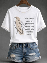 Women's Feminist Quote Print Round Neck Short Sleeve T-shirt