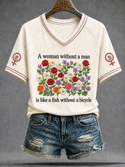 Women's Feminist Quote Print V-Neck Short Sleeve T-shirt