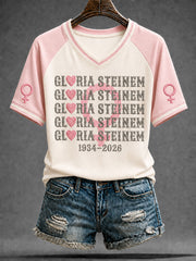 Women's Feminist Quote Print V-Neck Short Sleeve T-shirt