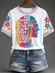 Women's Feminist Quote Print Round Neck Short Sleeve T-shirt
