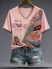 Women's Country Music Lover Floral Butterfly Art Printed T-shirt