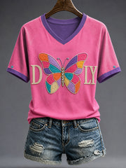 Women's Country Music Lover Floral Butterfly Art Printed T-shirt