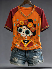 Women's Mexico Day of The Dead Art Printed T-shirt