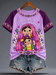 Women's Mexico Lele Doll Floral Art Printed T-shirt