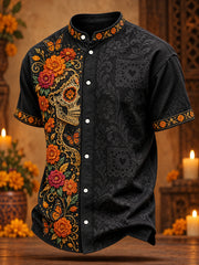 Men's Mexico Day of The Dead Floral Art Printed Shirt