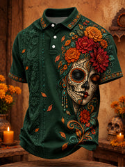 Men's Day of The Dead Floral Art Printed Casual Tops