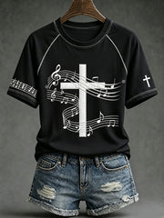 Women's Faith Theme Music Elements Pattern Design Casual Short Sleeve T-shirt