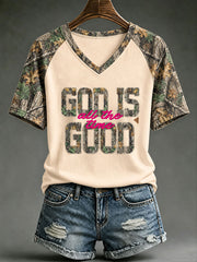 Women's God Is Good All The Time V-neck T-shirt