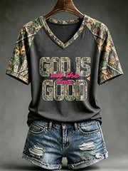 Women's God Is Good All The Time V-neck T-shirt