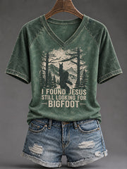 Women's 'I Found Jesus, Still Looking For Bigfoot' Printed Casual T-Shirt