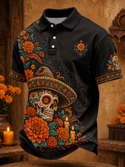 Men's Mexico Day of The Dead Floral Art Printed Casual Tops