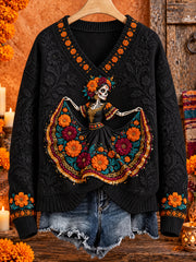 Women's Mexico Day of The Dead Floral Art Printed Tops
