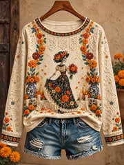 Women's Mexico Day of The Dead Floral Art Printed T-shirt