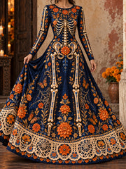 Women's Mexico Day of The Dead Floral Art Printed Dress