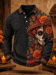 Men's Mexico Day of The Dead Floral Art Printed Casual Tops