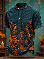 Men's Mexico Day of The Dead Floral Art Printed Shirt