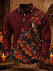 Men's Mexico Day of The Dead Floral Art Printed Casual Tops