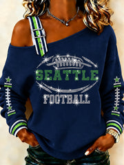 Women's Seattle Football Gameday Gift For Football Fans Off-Shoulder Sweatshirt