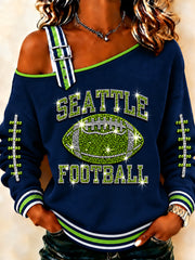 Women's Football Gameday Gift For Football Fans Casual Off-Shoulder Sweatshirt
