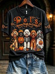 Women's Vintage Poodles Because People Are Creepy Halloween Print Short-sleeved T-shirt
