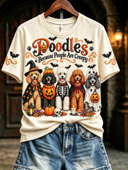 Women's Vintage Poodles Because People Are Creepy Halloween Print Short-sleeved T-shirt