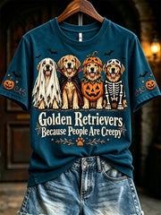 Women's Golden Retrievers Because People Are Creepy Halloween Print Short-sleeved T-shirt