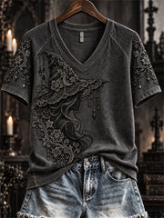 Women's Halloween Gothic Witch Lace Art Print short-sleeved T-shirt