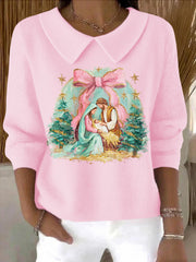 Women's Christian Nativity Scene Printed Knitted Top