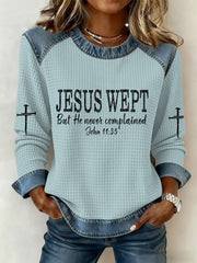 Women's Jesus Wept Denim Patchwork Top
