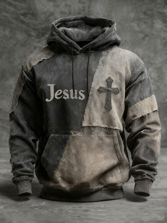 Men's Retro Faith Cross Print Hoodie