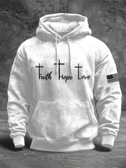 Men's Vintage Faith Love Hope Jesus Print Casual Hooded Sweatshirt
