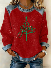 Women's Christmas Belief Pattern Patchwork Art Sweatshirt