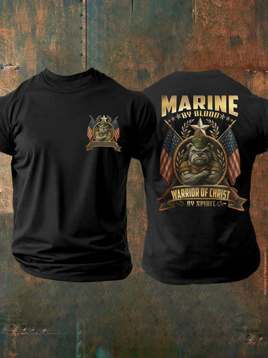 Men's Marine By Blood Warrior Of Christ By Spirit Printed Casual T-shirt