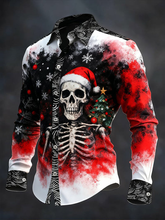Men's Vintage Christmas Skull Long Sleeve Shirt