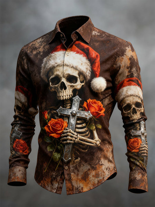 Men's Vintage Christmas Skull Long Sleeve Shirt