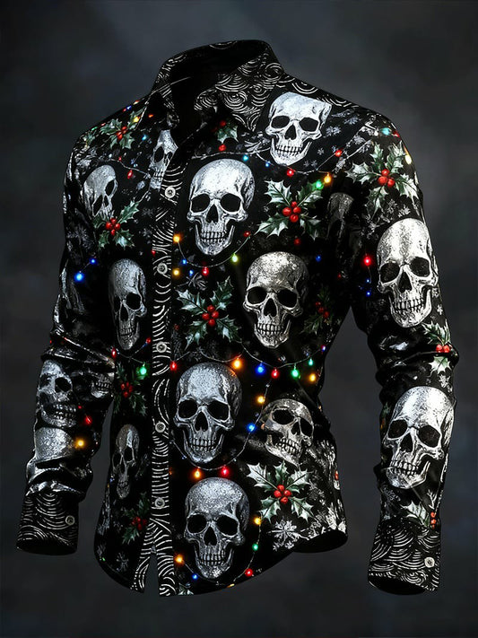Men's Vintage Christmas Skull Long Sleeve Shirt
