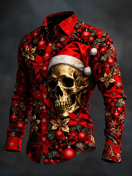 Men's Vintage Christmas Skull Long Sleeve Shirt